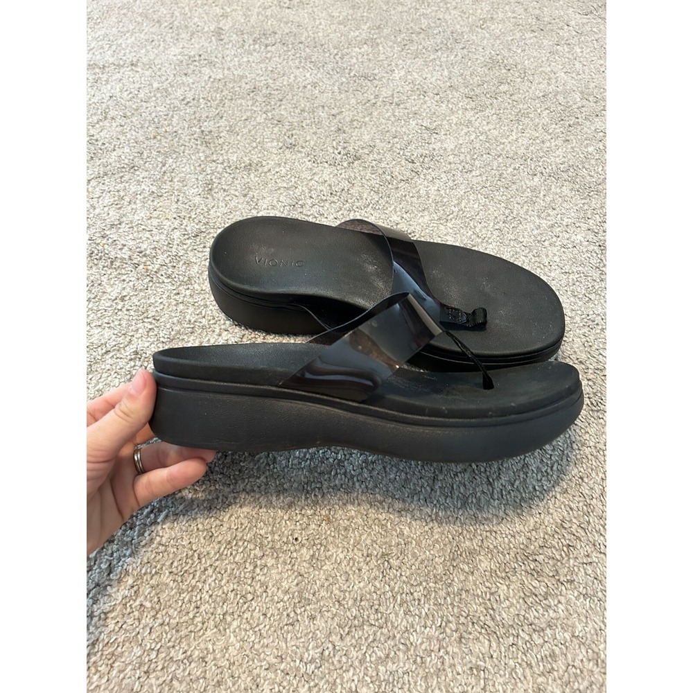 Vionic Woman's Luminous High Tide Black Wedge‎ Platform Flip Flop Sandals 9